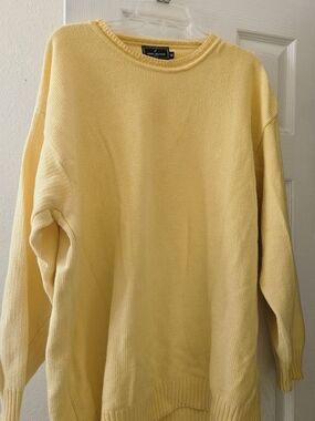 Daniel Hechter Made In Paris Preppy Fall Pale Yellow Crewneck Cotton Sweater